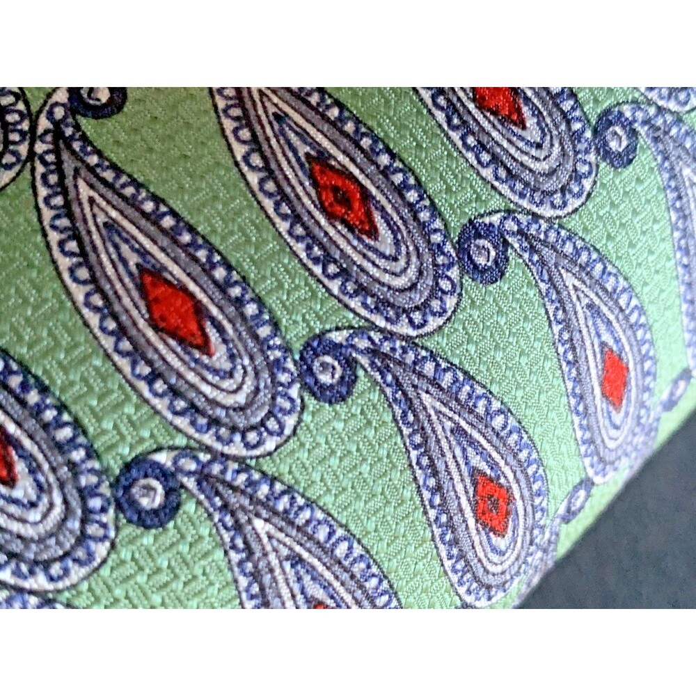 Vtg 80s 90s Tom James Silk Neck Tie Textured Mint Green Red Paisley Designer NOS - Picture 6 of 9